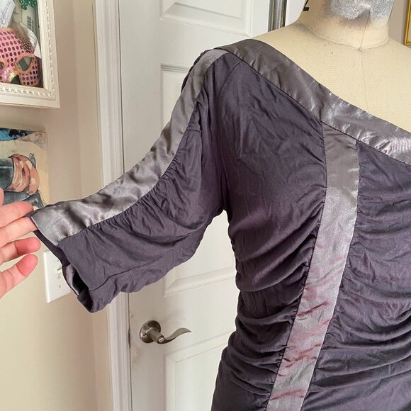 DREAM CULTURE Gunmetal Gray Y2K Satin trim Ruched One Shoulder club Tank *MED* - Picture 2 of 5